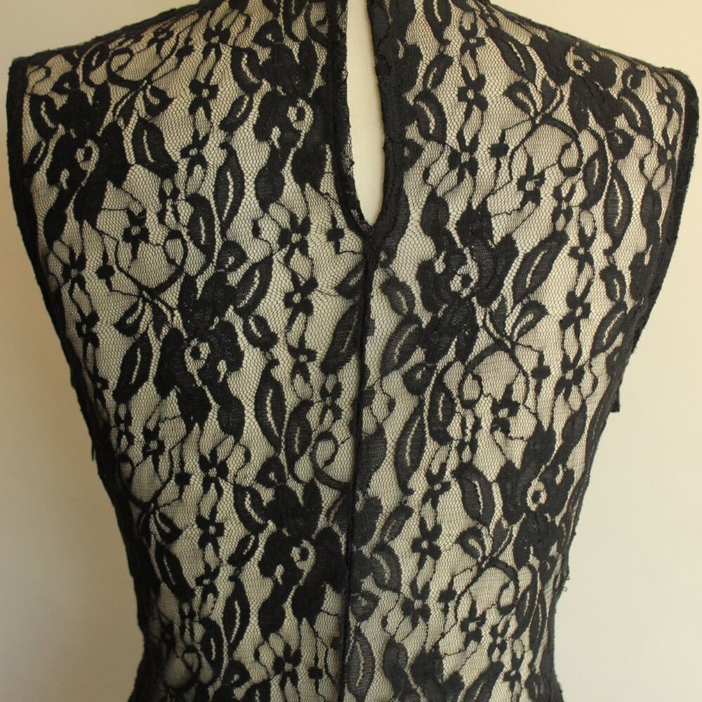 Black Lace Maxi Dress, Hi Lo Sleeveless Gown, Size Large - Picture 8 of 11